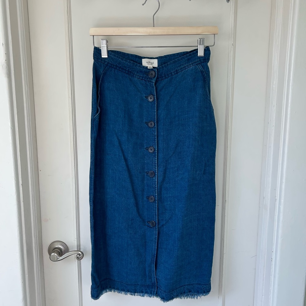 Wilfred Linen-Blend Button-Front Skirt – Blue Denim